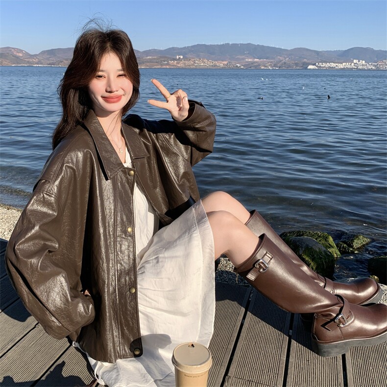 下摆抽绳龟背皮衣C016-607-P165-K268,法式连衣裙3092-P135-K218,女装皮衣,2C016