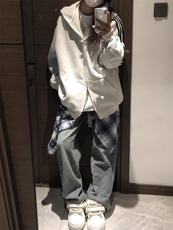 抖音得物全棉二开支持退换加绒加厚双拉头拉链连帽卫衣开衫CM19，男装卫衣，电商A486