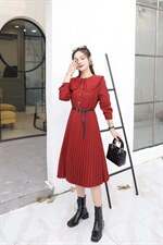 【秋季新款】连衣裙木耳边设计伞裙，女装连衣裙，笑思源