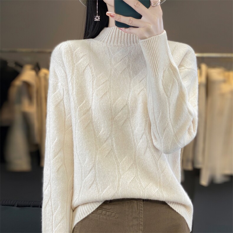 女士秋冬羊毛衫半高领羊毛简约保暖,女装羊毛衫,忠诺羊绒