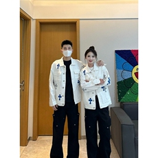 LH999-P70秋冬欧美高街十字架翻领牛仔夹克男外套潮牌痞帅，男装夹克，电商B323A