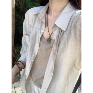 蓝灰色亚麻防晒衬衫外套女夏季薄款宽松休闲长袖衬衣 CA315图片
