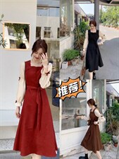 【现货】秋冬新款蝴蝶结淑女风连衣裙，女装连衣裙，芷炫