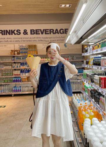 牛仔马甲两件套连衣裙，女装马夹，E·风尚