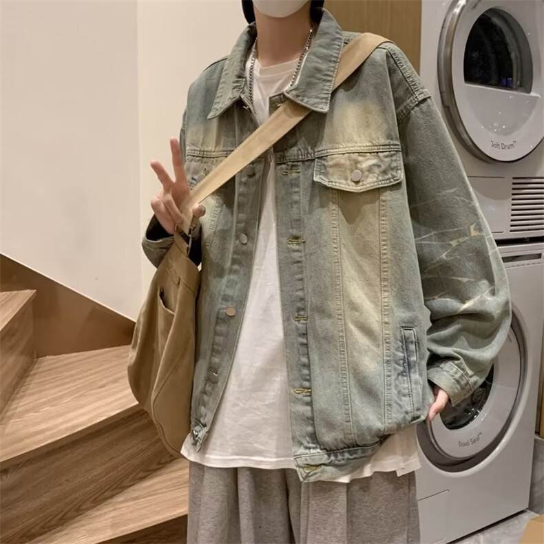 街头水洗做旧渐变牛仔外套复古高街痞帅休闲牛仔衣夹克 W7768-P48图片