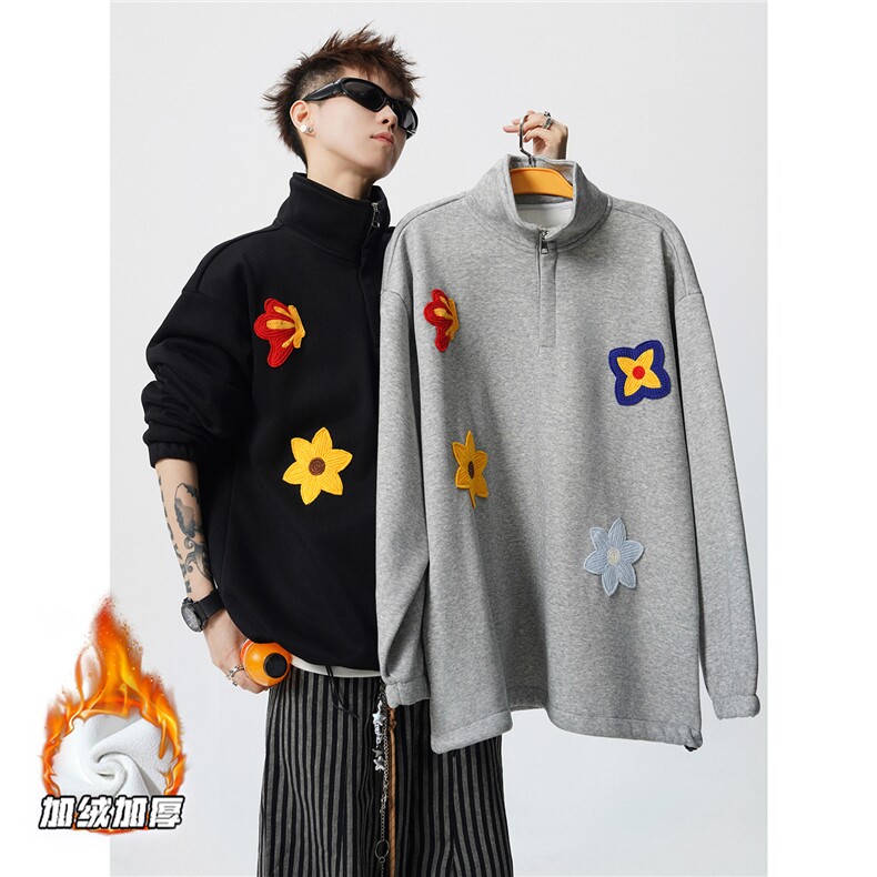 WY5560JR-P50特 控98 加绒加厚刺绣立领抽绳卫衣图片
