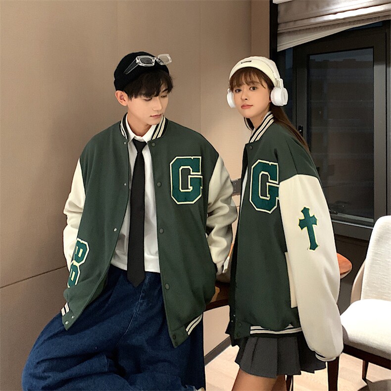 潮牌字母刺绣棒球服男2021美式街头嘻哈宽松毛呢外套  W2126-P56图片