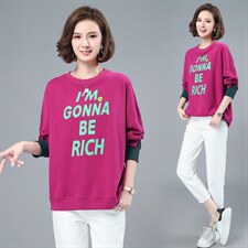 2021春季新款简约时尚休闲上衣宽松圆领印花卫衣女，女装卫衣/绒衫，依恋蒂丝