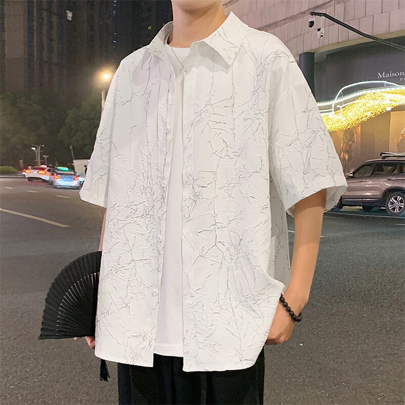 特批P35无差价25夏肌理感裂纹短袖衬衫男大码潮五分袖衬衣CD2247,男装T恤,电商A001