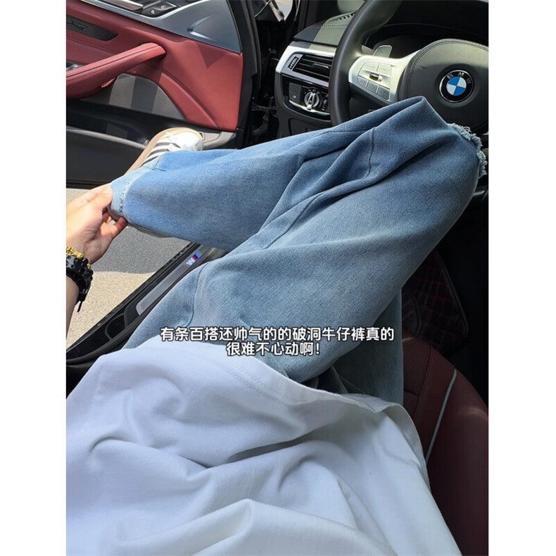 出货龙叨叨夏季直筒休闲复古宽松水洗百搭破洞裤牛仔裤NKK08P60,男装牛仔裤,电商D256
