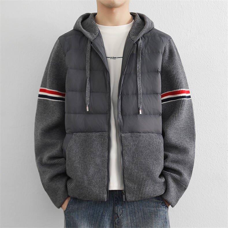 美式潮流针织连帽拼接羽绒服男士90鸭绒保暖上衣冬季新款外套图片