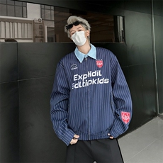 美式外套男女冬季宽松休闲条纹棒球服情侣装翻领夹克W6273-P69，男装夹克，星座412-3