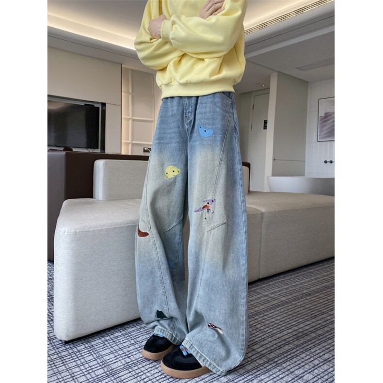 抖音品质美式卡通刺绣解构设计弯刀牛仔裤B315-K25458-特p50控98,男装牛仔裤,电商B315