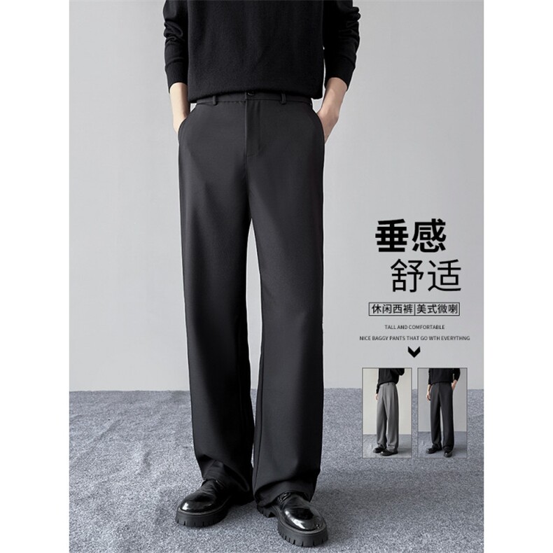 美式复古灰色垂感西裤男春夏季高级感痞帅高腰阔腿老钱风西装裤子图片