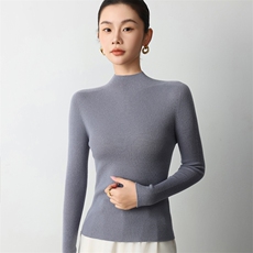 德国扬子纱金银丝无缝一体羊毛半高领打底衫女针织修身薄款内搭，女装羊毛衫，挚尚羊绒