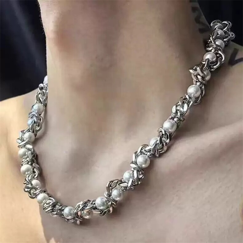 钛钢项链重工高级感设计款珍珠项链潮流潮小众配饰锁骨链XL01P25,饰品头饰,电商D256-1(原A064-1)