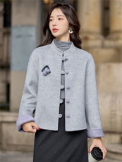 甜美气质撞色毛呢外套女短款2025秋冬新款洋气减龄双面羊毛呢大衣，女装毛呢外套，韩宇舍