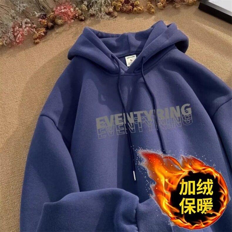 美式复古连帽加绒卫衣女春秋oversize设计感小众chic港风秋冬外套,女装短外套,星座715-4