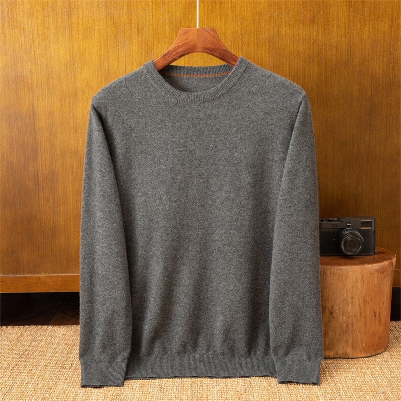 男士纯色圆领羊绒衫羊绒保暖舒适百搭时尚，男装羊绒套衫，米亚康羊绒