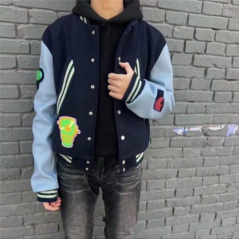 美式复古潮牌光明之眼刺绣棒球服高街男女春秋情侣加厚夹克外套,男装夹克,星座715-4
