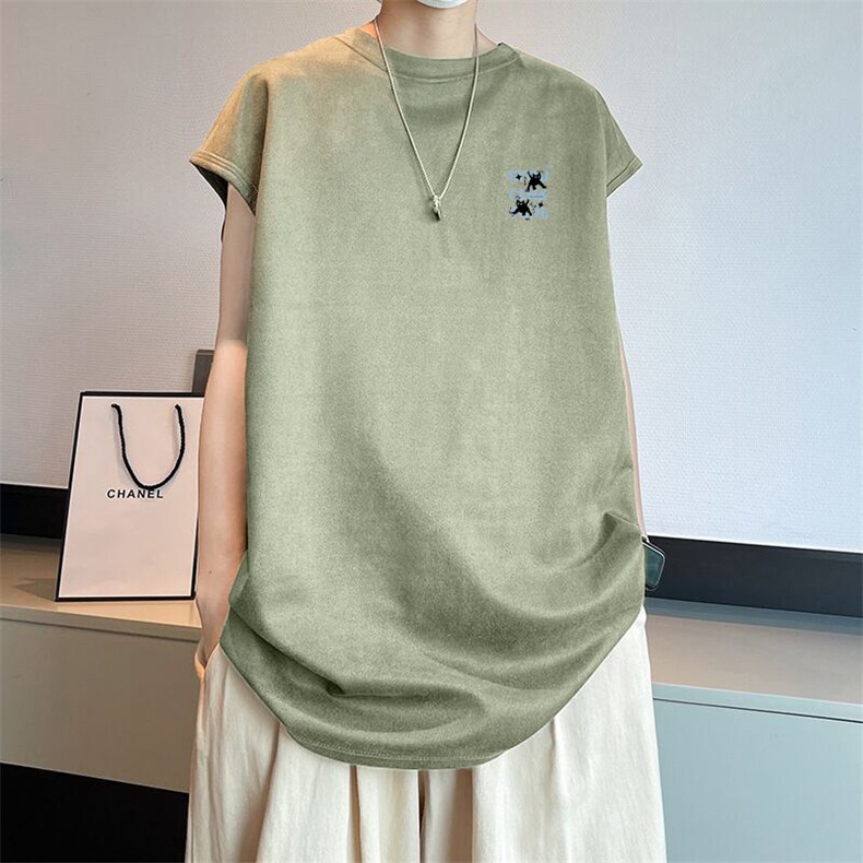 可设48小时发货支持抖音得物来样二开240克重磅美式麂皮绒背心t恤，男装T恤，电商A486