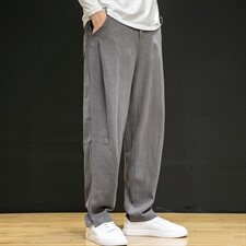 中国风男装亚麻休闲裤裤男复古大码棉麻哈伦裤子6008-1/K031/P75，男装休闲裤，电商A008