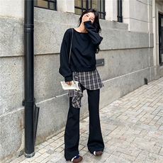休闲运动穿搭藏蓝色卫衣套装女春秋超火好看高级感阔腿长裤两件套，女装套装/套裙，2C236