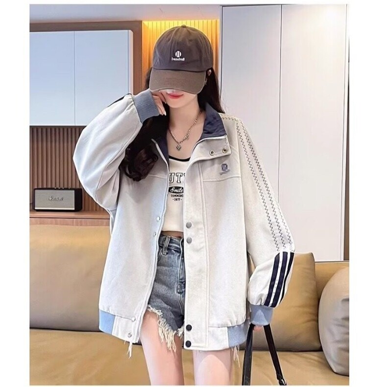 W9358-P70网图现货新款复古字母刺绣拼接立领夹克宽松棒球服外套,男装夹克,星座1608-2