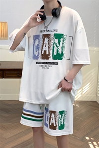2024夏上新学生印花半袖套装运动休闲短裤T恤男女 6636-P60控价88图片