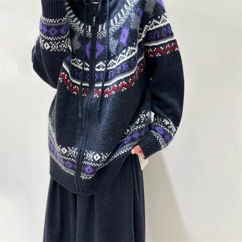 2025年秋季时尚百搭通勤简约休闲连帽开衫，女装针织衫/毛衣，胜智羊绒