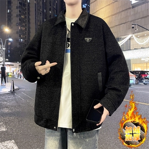 秋冬季翻领短款雪尼尔加绒加厚夹克外套男青年修身褂子V202-P105图片