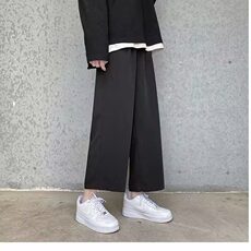 男士裤子夏季薄款潮流宽松休闲九分裤阔腿直筒垂感空调冰丝西装裤，男装西服套装，星座715-4