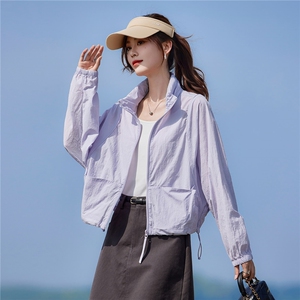 现货2026夏季新款休闲韩版宽松轻薄遮阳连帽（帽子可收纳）短外套图片