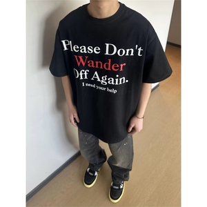 网图有货 美式街头字母印花短袖t恤男女oversize情侣上衣A551-P25图片
