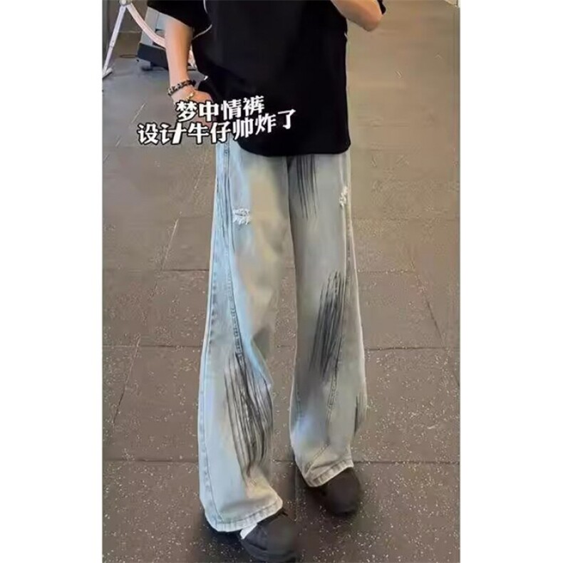 复古小众设计直筒牛仔裤男女高街宽松显瘦垂感阔腿长裤NK07011,男装牛仔裤,星座1116A（原606A-3）