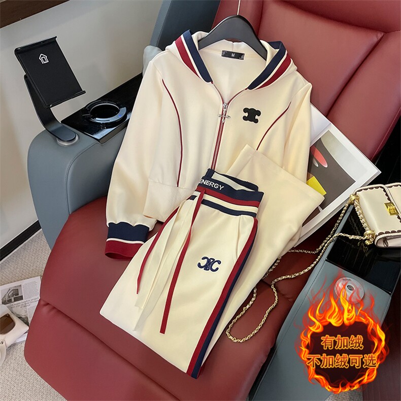 女秋季新款立领开衫短款卫衣高腰阔腿裤两件套，女装套装/套裙，江南