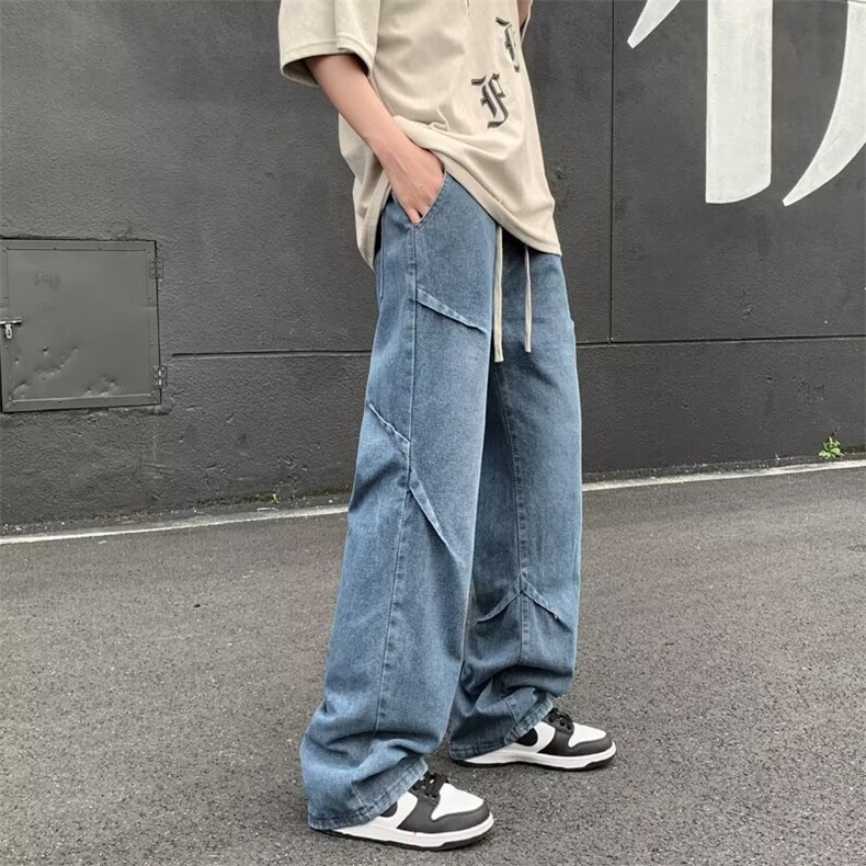 美式潮流牛仔裤男生复古水洗做旧宽松直筒裤港风ins阔腿裤子潮男,男装牛仔裤,星座1210-1
