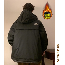 特批P105无差价魔术贴纹章连帽棉服男设计感棉衣加棉保暖外套M74，男装棉衣，电商A001
