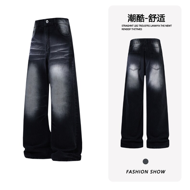 B221美式ins高街暗黑重工艺修身微喇牛仔裤LK26625-特P45控78,男装牛仔裤,电商B221