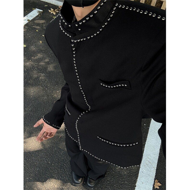 现货！王嘉尔同款小香风柳钉短款外套夹克1005-MLLWT02-P128,男装夹克,星座1005