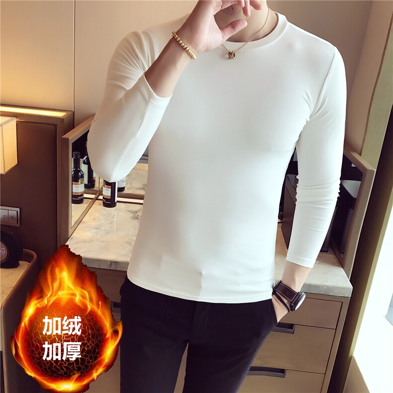 T5008-p40冬季加绒加厚纯色圆领长袖T恤男店主风,男装T恤,电商D303