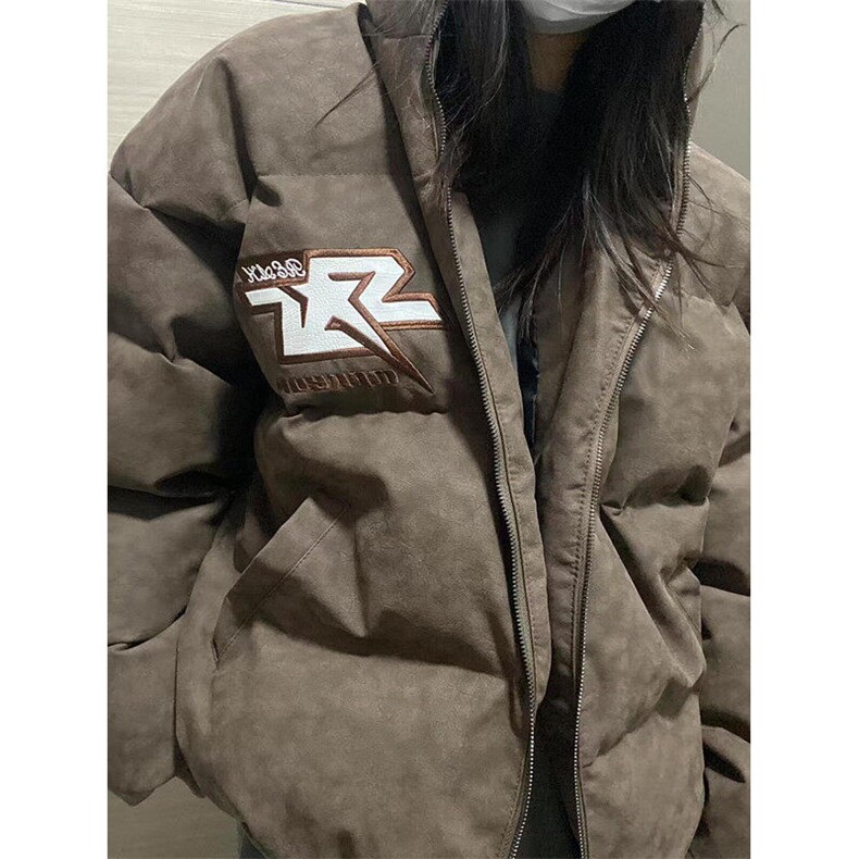 拉链慵懒男女百搭直筒型长袖流行棉衣街头简约立领棉服 MA26图片