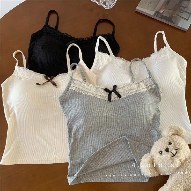 2025春夏款针织小吊带背心女内搭打底蕾丝无袖短款上衣，女装背心吊带，梦白服饰厂