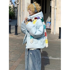 天蓝色连帽加厚保暖面包服冬季小个子字母刺绣棉服外套M7657，男装棉衣，星座1116A（原606A-3）
