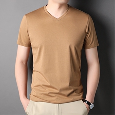 中年男装t恤爸爸夏装短袖中老年人男polo衫商务V领休闲冰丝衣服，男装T恤，电商B212（原钱塘6029）
