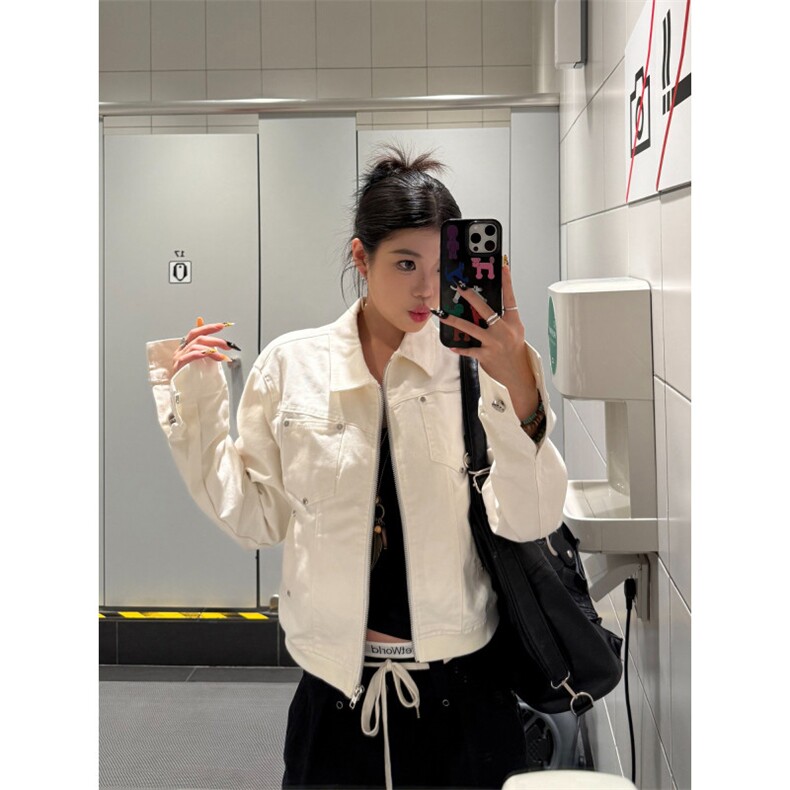KOIISLE美式复古铆钉短款夹克高级质感翻领外套女辣妹休闲上衣,男装夹克,星座506A