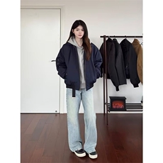 美式复古藏青色飞行夹克外套潮牌高级感cleanfit翻领短款棒球服，男装夹克，星座506A