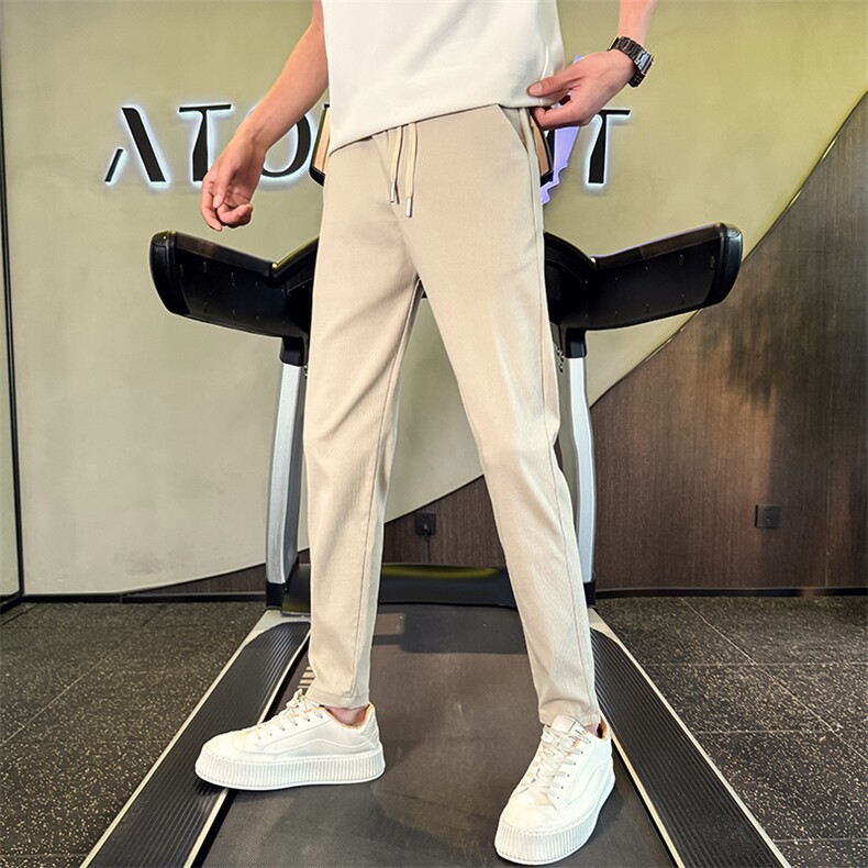 秋冬新款男士休闲裤简约纯色修身小脚裤长裤潮男生裤子901K400p48图片
