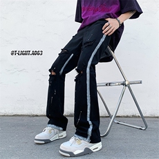 美式高街夏季破洞涂鸦黑白牛仔裤货号K739P65，男装牛仔裤，电商A063