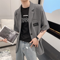社会风千鸟格宽松贴标西装夹克上衣B297-7722-P75控105，男装夹克，电商B297